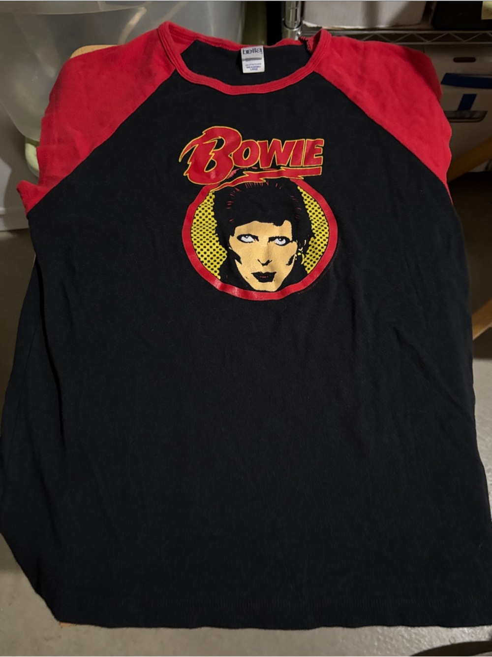 Women's Bowie Aladdin Sane  Black Muscle Tee with Red Raglan Shoulders